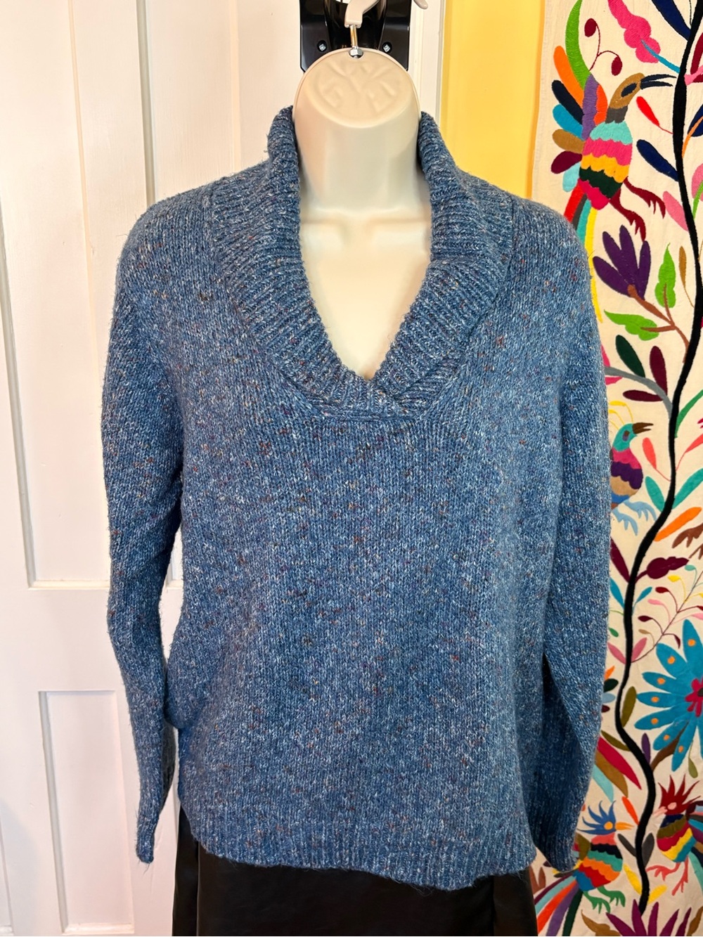 Modern Soul Blue Speckled V-Neck Shawl-Collar Sweater